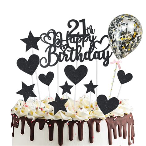 Buy Happy 21st Birthday Cake Topper Black 21st Birthday Decoration