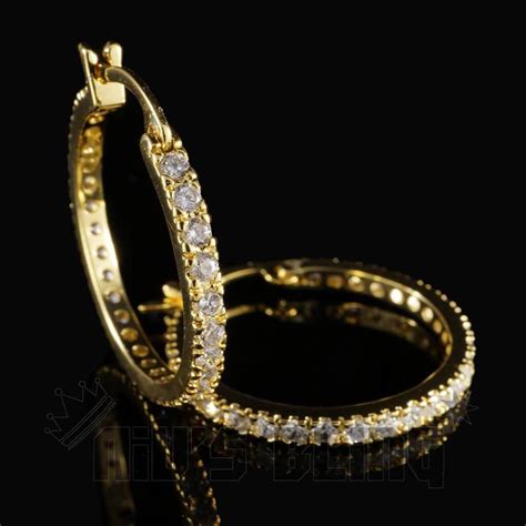 18k Gold Iced Out Hoop Earrings Nivs Bling