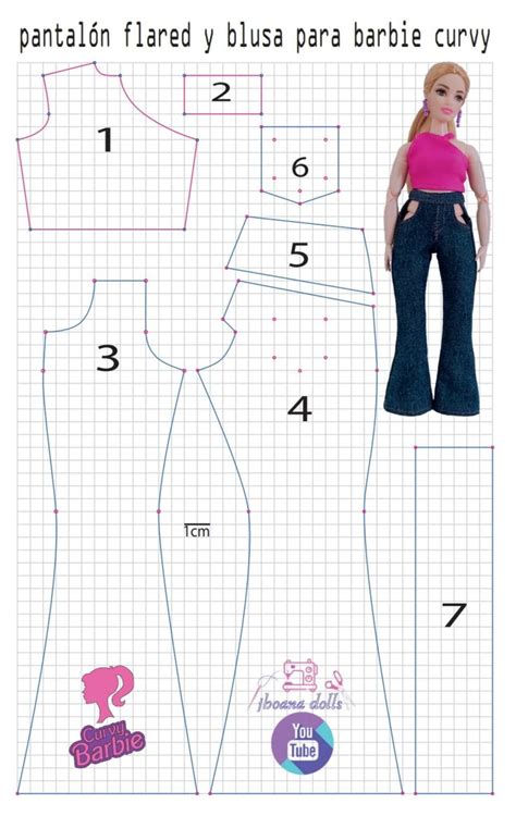 Pantal N Flared Y Blusa Para Barbie Curvy Coser Ropa De Mu Ecas Ropa