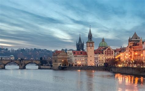 Herunterladen Hintergrundbild Karlsbr Cke Abend Sonnenuntergang Prag