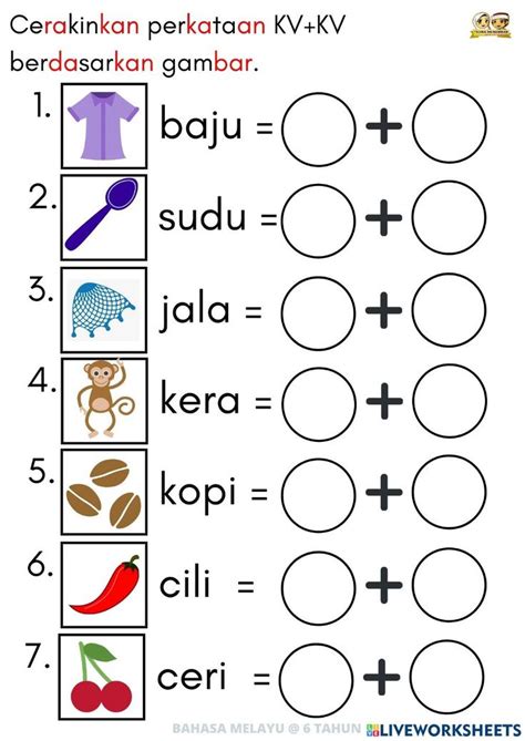 Bm Suku Kata Terbuka Vokal Aiueeo 6 Tahun Worksheet