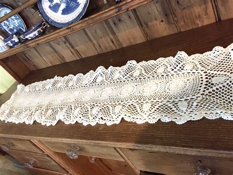 White Crochet Table Runner Vintage 48 X 11 Inches Table Scarf