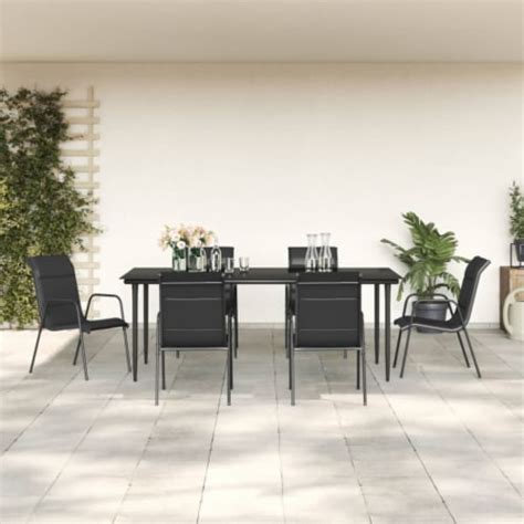 VidaXL 7 Piece Patio Dining Set Black Steel And Textilene 78 8 Table