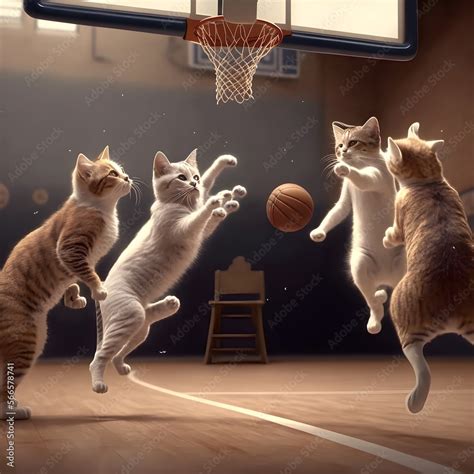 Cats Playing Basketball Stock Illustration Adobe Stock