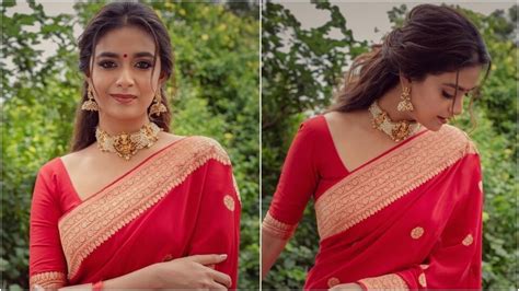 Keerthy Suresh In Beautiful Red Banarasi Saree Shows How To Deck Up For