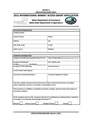 Fillable Online Agri Idaho Application Cover Sheet Exhibit A Project