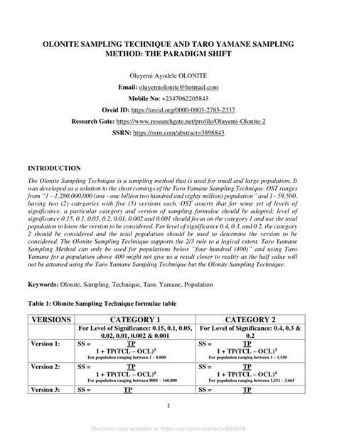 (PDF) Olonite Sampling Technique and Taro Yamane Sampling Method: The ...