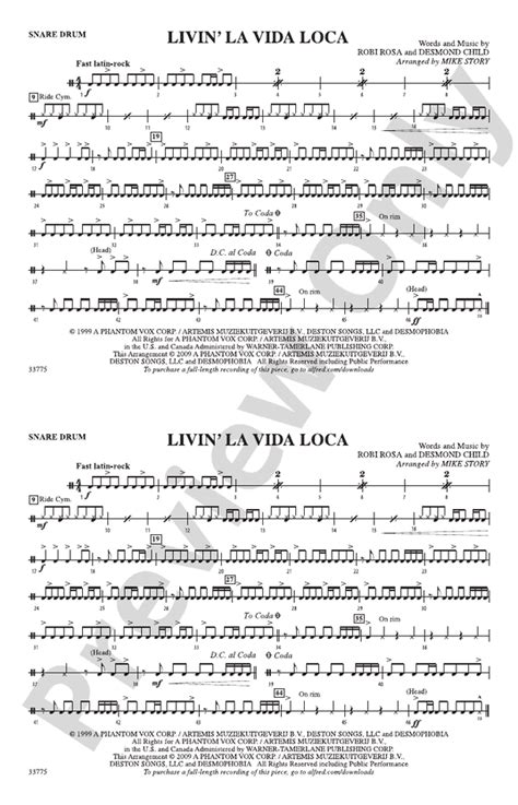 Livin La Vida Loca Snare Drum Snare Drum Part Digital Sheet Music