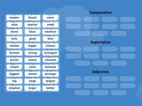 Comparative And Superlative Adjectives Ordenar Por Grupo