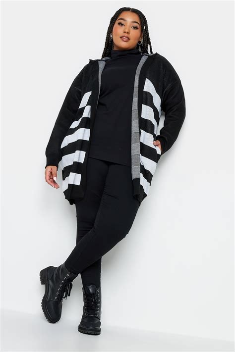 Yours Plus Size Black Stripe Hooded Cardigan Yours Clothing