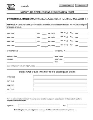 Swim Lesson Registration Form Template Fill And Sign Printable