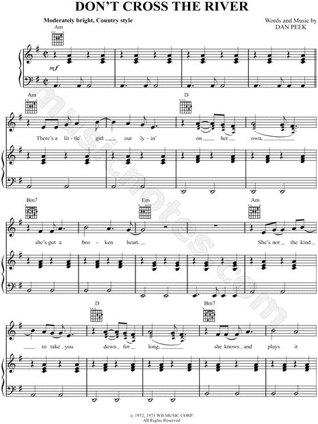 America Dont Cross The River Sheet Music In E Minor Transposable