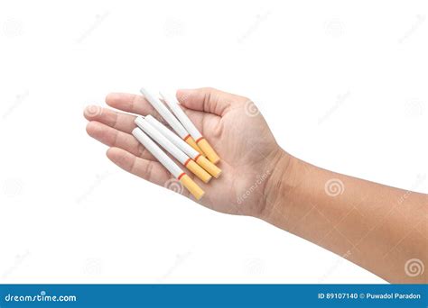 Cigarette On Hand Isolated On White Stock Photo Image Of Tobacco