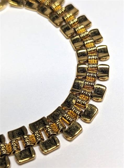 Vintage Monet Book Link Bracelet Gold Tone Inch Sig Gem