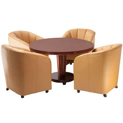 Baker Round Club Table with Leather Barrel Chairs at 1stdibs