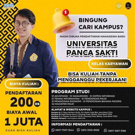 Penerimaan Mahasiswa Baru Universitas Panca Sakti Bekasi Kuliah Karyawan