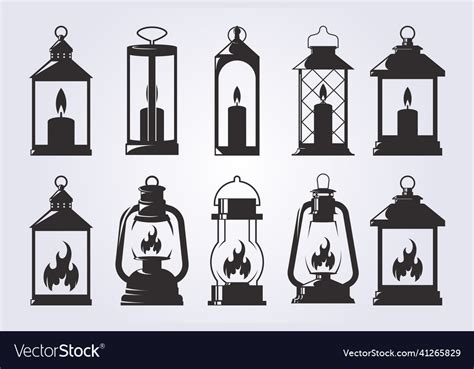 Set And Bundle And Various Silhouette Lantern Vector Image