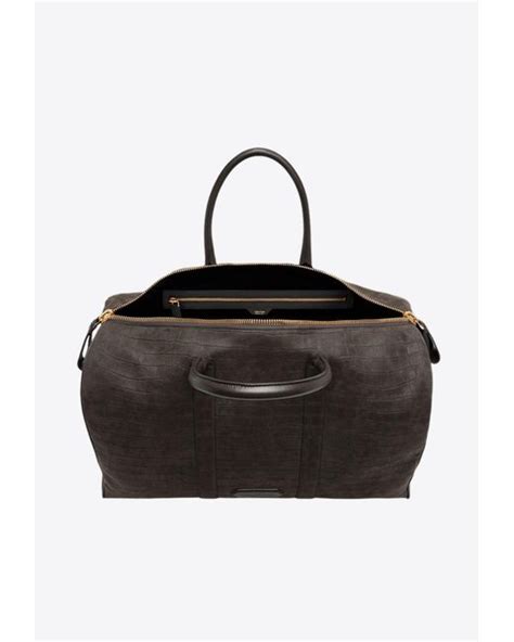 Tom Ford Croc Embossed Leather Duffel Bag In Black For Men Lyst