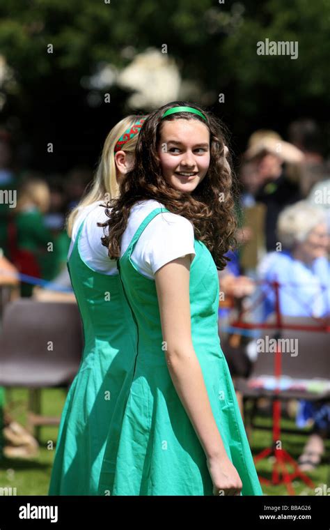 Young Irish Teenage Girl Wearing A Traditional Dancing Costume At A