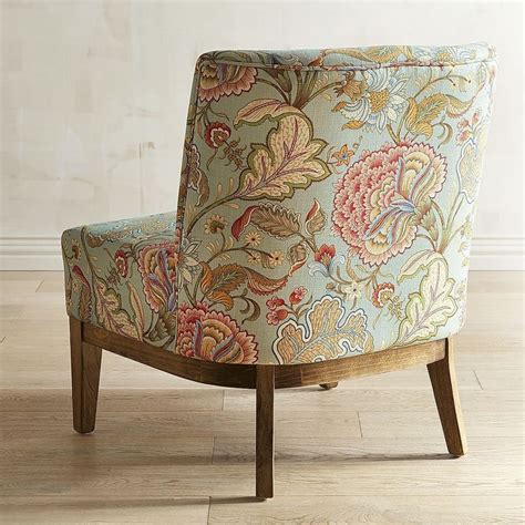 Floral Upholstered Chair with Wooden Legs