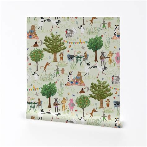 Whimsical Wallpaper Animals' Garden Party by Dasbrooklyn Animals Picnic ...