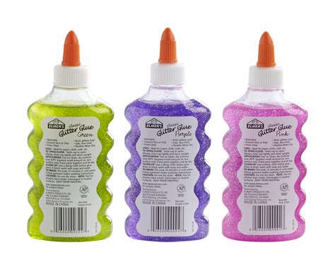 Elmer S Liquid Glitter Glue Washable Assorted Colors 6 Ounces Each 3 Count