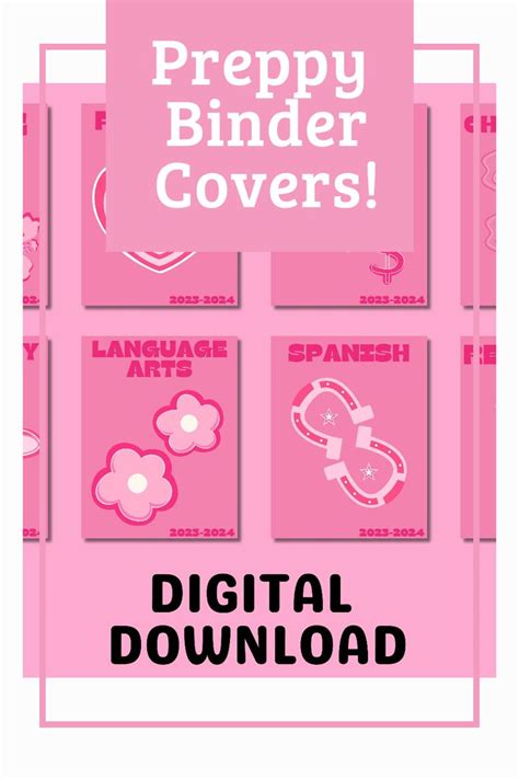 A Pink Poster With The Words Prepy Binder Covers