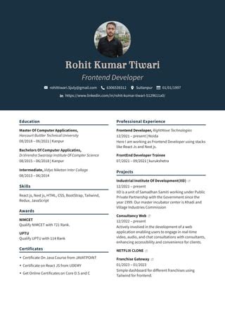 Rohit Kumar Tiwari Resume 11 06 2023 15 21 09 Pdf