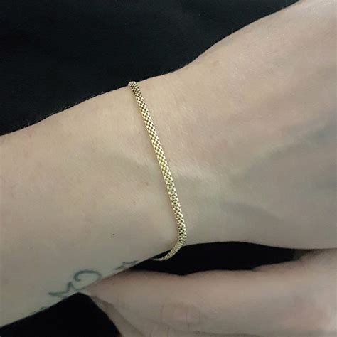 K Real Solid Gold Herringbone Bracelet For Women