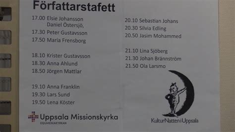 F Rfattarstafetten Kulturnatten I Uppsala Missionskyrka Youtube