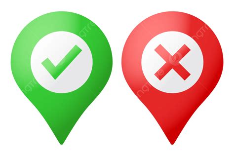 Set Of Green Red Location Pin With Checkmark And Cross Symbol Vector