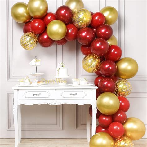 Partywoo Red And Gold Balloons Pcs Burgundy Balloons Ruby Red