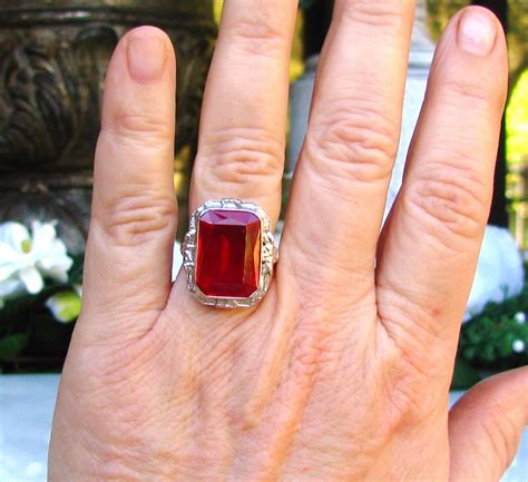 Vintage Emerald Cut Ruby Ring Large 1400ct Synthetic Ruby Etsy