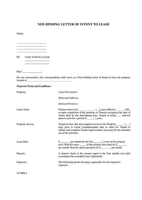 Letter Of Intent Sample For Commercial Lease