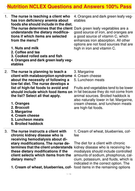Nclex Nutrition Questions 2