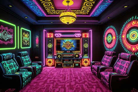 Maximalist-style (gaming room interior) . with eye-catching and bold ...