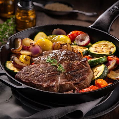 Premium Ai Image Delicious Grilled Beef Steak With Grilled Vegetables