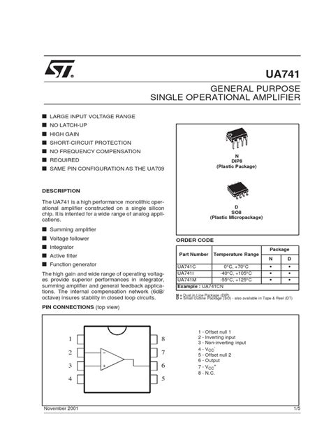 Ua741cn Operational Amplifier Pinout Datasheet And 54 Off