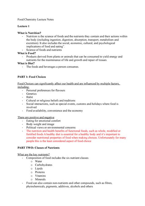 Food Chemistry Introductory Notes Food Chemistry Lecture Notes