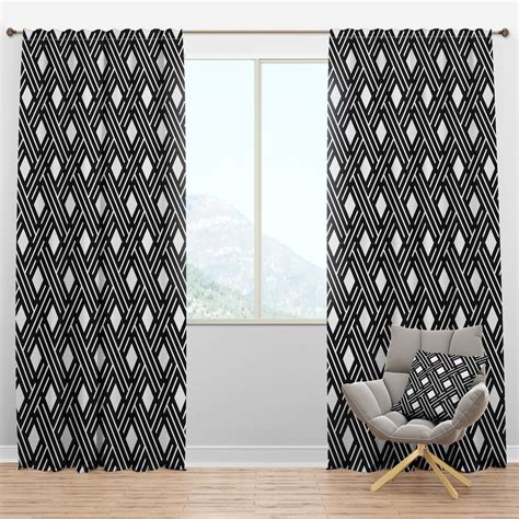 Designart Monochrome Geometric Pattern Ii Mid Century Modern Curtain