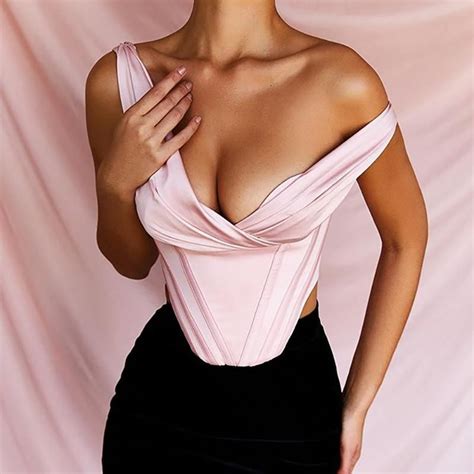 Fashion Sexy Blush Satin Bustier Corset Sleeveless Crop Top Cropped