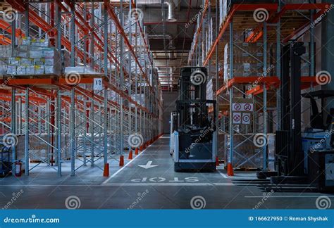 Large Modern Warehouse With Forklifts Stock Photo Image Of Safety