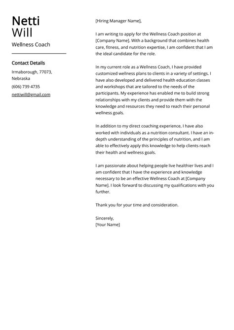 Wellness Coach Cover Letter Examples And Guide