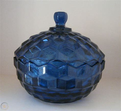 Cobalt Blue Glass Candy Dish With Lid 3769768126