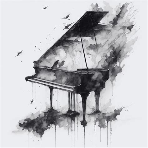 Premium Photo | A drawing of a piano with birds on it