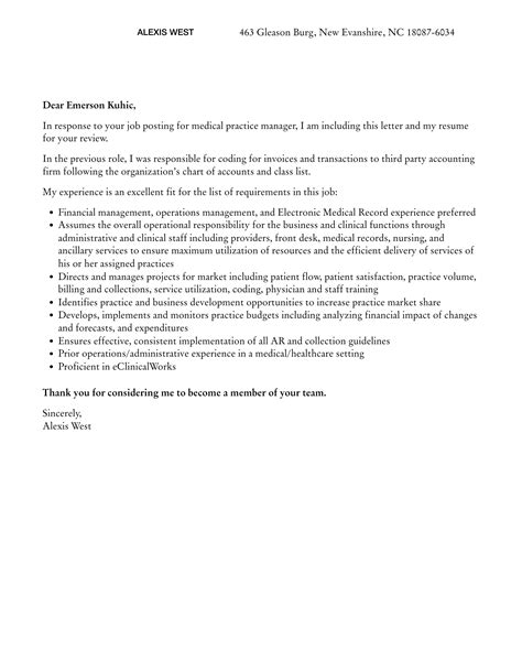 Medical Practice Manager Cover Letter Velvet Jobs