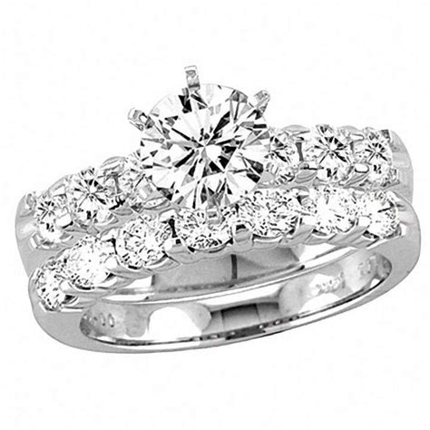 1 Ct T W Diamond Bridal Set In 14k White Gold Gold White Stone Zales Engagement Rings