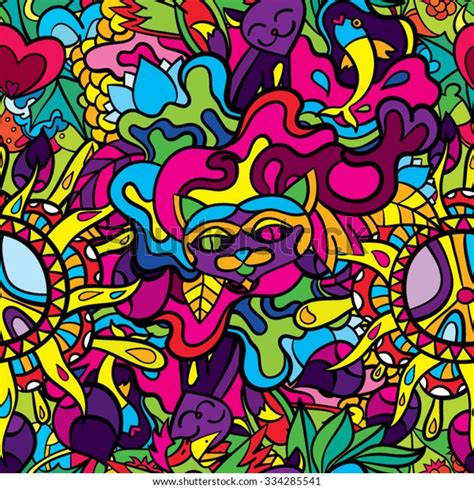 S Hippie Psychedelic Art Seamless Pattern Stock Vector Royalty Free