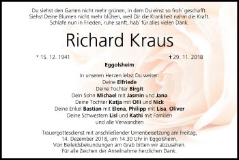 Richard Kraus Traueranzeige Trauer InFranken De