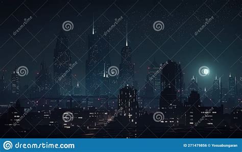 City Skyline at Night Digital Art Illustration, Generative AI Stock ...